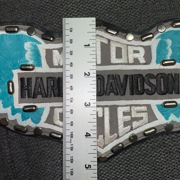 Vintage Harley Davidson Motor Cycles Leather Belt Studs Chain Biker RARE Painted main image 5